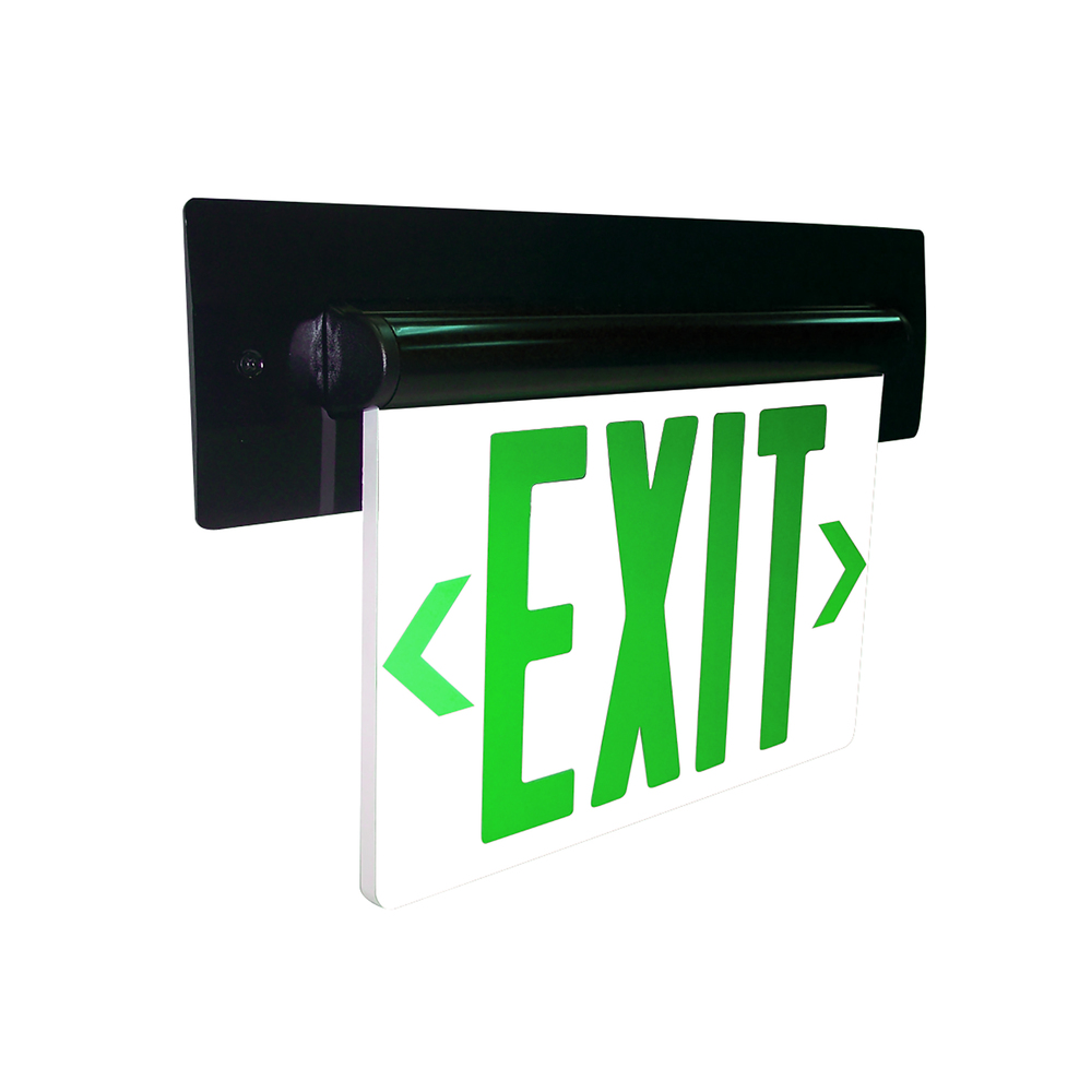 Recessed Adjustable LED Edge-Lit Exit Sign, Battery Backup, 6" Green Letters, Double Face /