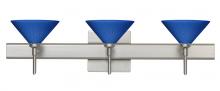 Besa Lighting 3SW-282484-LED-SN-SQ - Besa Wall With SQ Canopy Kona Satin Nickel Blue Starpoint 3x5W LED