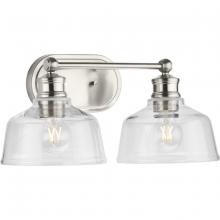 Progress P300396-009 - Singleton Collection Two-Light 17&#34; Brushed Nickel Farmhouse Vanity Light with Clear Glass Shades