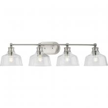 Progress P300398-009 - Singleton Collection Four-Light 36&#34; Brushed Nickel Farmhouse Vanity Light with Clear Glass Shade