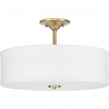 Progress P350167-012 - Inspire Collection 18&#34; Three-Light Transitional Satin Brass Summer Linen Glass Semi-Flush Mount