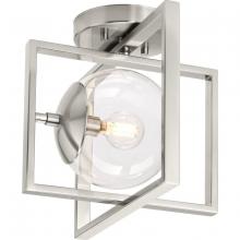 Progress P350218-009 - Atwell Collection 10&#34; One-Light Mid-Century Modern Brushed Nickel Clear Glass Semi-Flush Mount L