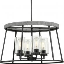 Progress P400322-31M - Laramie Collection Four-Light Matte Black Rustic Modern Clear Seeded Glass Chandelier