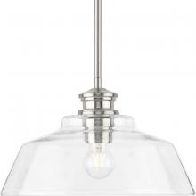 Progress P500381-009 - Singleton Collection One-Light 14&#34; Brushed Nickel Farmhouse Medium Pendant Light with Clear Glas