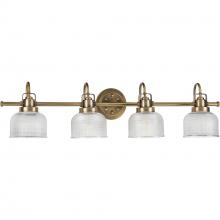 Progress P2997-163 - Archie Collection Four-Light Vintage Brass Clear Double Prismatic Glass Coastal Bath Vanity Light