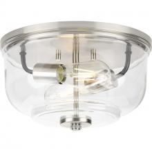  P350205-009 - Rushton Collection Two-Light Brushed Nickel and Clear Glass Industrial Style Flush Mount Ceiling Lig