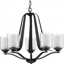  P400095-143 - Kene Collection Five-Light Graphite Clear Glass Craftsman Chandelier Light