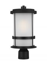  8290901EN3-12 - Wilburn modern 1-light LED outdoor exterior post lantern in black finish with satin etched glass sha