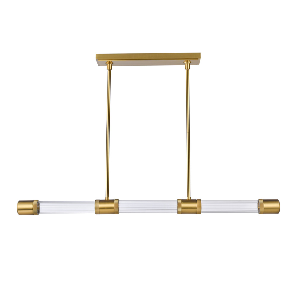 48&#34; LED 3CCT Sleek Linear Pendant, Clear Fluted Glass Shades and Aged Brass Finish