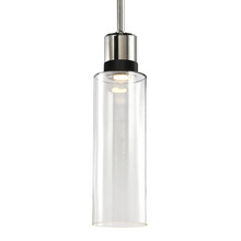 ZEEV Lighting P11703-LED-PN-K-SBB-G15 - 6&#34; LED 3CCT Cylindrical Drum Pendant Light, 18&#34; Clear Glass and Polished Nickel with Black M