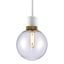 ZEEV Lighting P11706-E26-MW-K-AGB-G11 - 8&#34; E26 Clear Globe Glass Pendant Light and Matte White with Brass Metal Finish