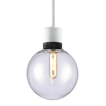 ZEEV Lighting P11706-E26-MW-K-SBB-G11 - 8&#34; E26 Clear Globe Glass Pendant Light and Matte White with Black Metal Finish