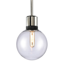 ZEEV Lighting P11707-E26-PN-K-SBB-G11 - 8&#34; E26 Clear Globe Glass Pendant Light and Polished Nickel with Black Metal Finish