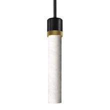 ZEEV Lighting P11708-E26-SBB-K-AGB-G9 - 3" E26 Cylindrical Pendant Light, 12" Spanish Alabaster and Satin Brushed Black with Brass F