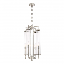  P30069-4-PN - 4-Light 14" Decorative Polished Nickel Fluted Glass Vertical Pendant