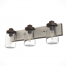 Hunter 48021 - Hunter Devon Park Onyx Bengal and Barnwood with Clear Glass 3 Light Bathroom Vanity Wall Light