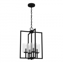 Hunter 19538 - Hunter Kerrison Natural Black Iron with Seeded Glass 4 Light Pendant Ceiling Light Fixture